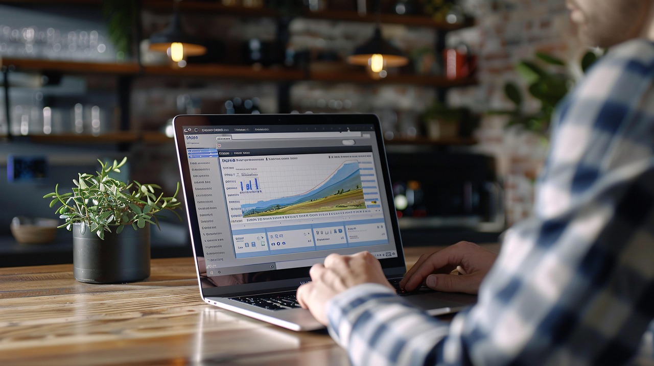 laptop, data analysis, charts, graphs, workspace, modern office, professional, technology, computer, man working, focus, business, tech-savvy, analysis, digital, contemporary, data-driven, monitoring, screen, business analysis, office, computer screen, analytics, ai generated